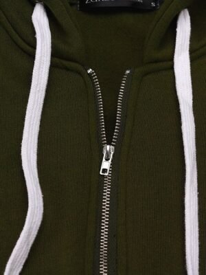 Vintage Relaxed Solid Zip Up Long Sleeve Long Hoodie - Image 12