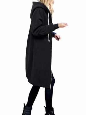 Vintage Relaxed Solid Zip Up Long Sleeve Long Hoodie - Image 17