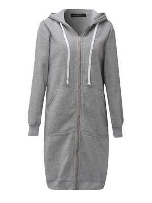 Vintage Relaxed Solid Zip Up Long Sleeve Long Hoodie - Image 4