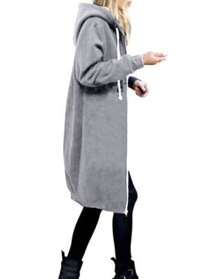 Vintage Relaxed Solid Zip Up Long Sleeve Long Hoodie - Image 6