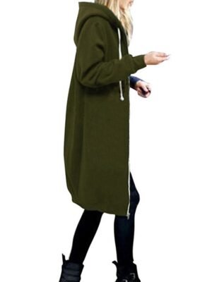 Vintage Relaxed Solid Zip Up Long Sleeve Long Hoodie - Image 9