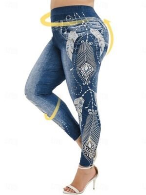 Vintage Slim Fit 3D Print High Waist Full Length Leggings - Image 2
