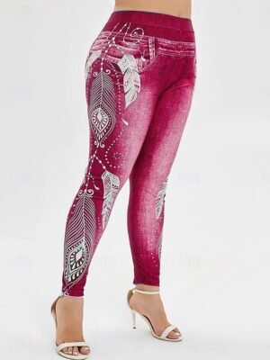 Vintage Slim Fit 3D Print High Waist Full Length Leggings - Image 34