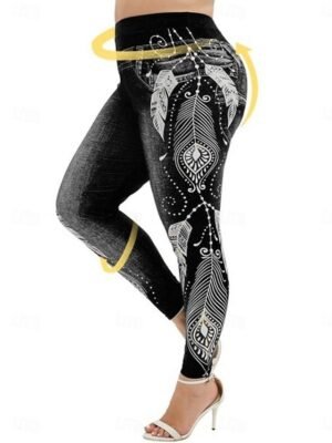 Vintage Slim Fit 3D Print High Waist Full Length Leggings - Image 35