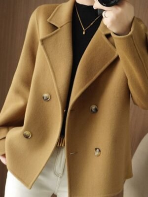 Winter Double Breasted Lapel Long Sleeve Short Blazer - Image 1