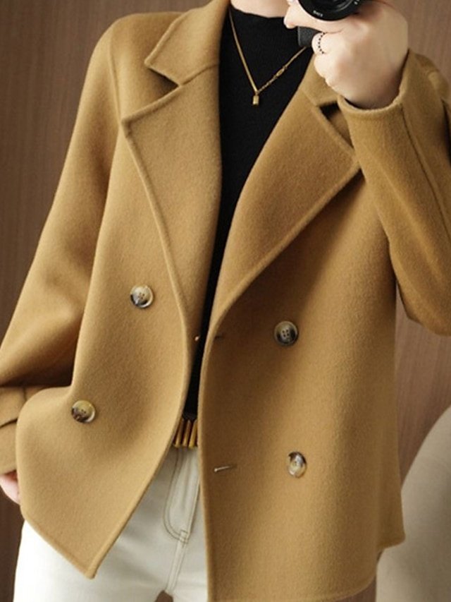 Winter Double Breasted Lapel Long Sleeve Short Blazer - Image 1