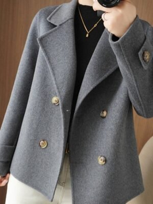 Winter Double Breasted Lapel Long Sleeve Short Blazer - Image 10