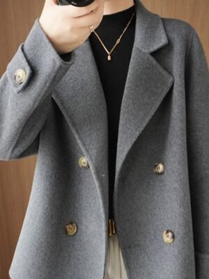 Winter Double Breasted Lapel Long Sleeve Short Blazer - Image 11