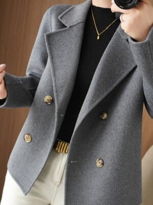 Winter Double Breasted Lapel Long Sleeve Short Blazer - Image 12