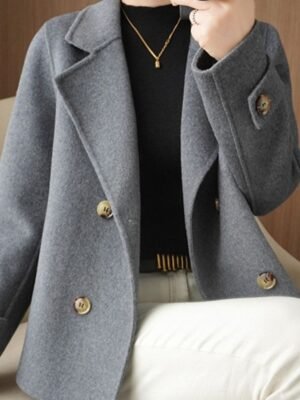 Winter Double Breasted Lapel Long Sleeve Short Blazer - Image 13