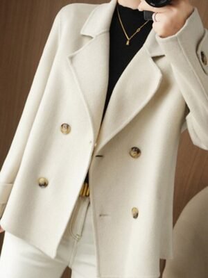 Winter Double Breasted Lapel Long Sleeve Short Blazer - Image 14