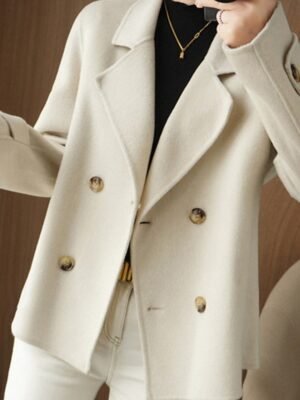 Winter Double Breasted Lapel Long Sleeve Short Blazer - Image 15
