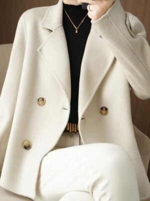 Winter Double Breasted Lapel Long Sleeve Short Blazer - Image 16