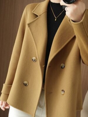 Winter Double Breasted Lapel Long Sleeve Short Blazer - Image 2