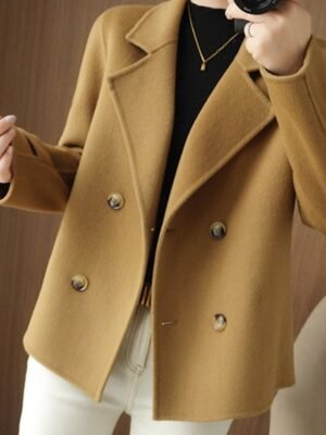 Winter Double Breasted Lapel Long Sleeve Short Blazer - Image 3