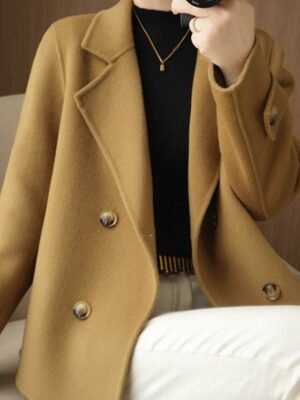 Winter Double Breasted Lapel Long Sleeve Short Blazer - Image 4