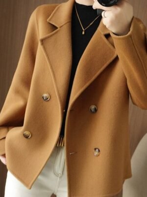 Winter Double Breasted Lapel Long Sleeve Short Blazer - Image 5