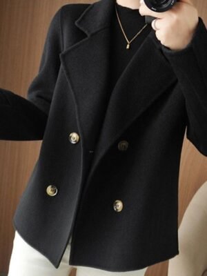 Winter Double Breasted Lapel Long Sleeve Short Blazer - Image 6
