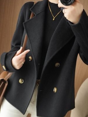 Winter Double Breasted Lapel Long Sleeve Short Blazer - Image 7