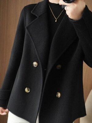 Winter Double Breasted Lapel Long Sleeve Short Blazer - Image 8