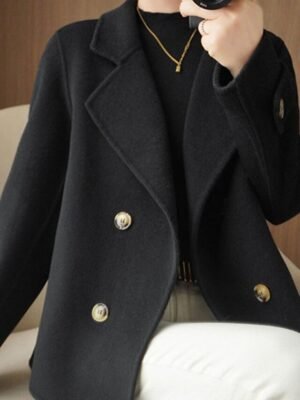 Winter Double Breasted Lapel Long Sleeve Short Blazer - Image 9