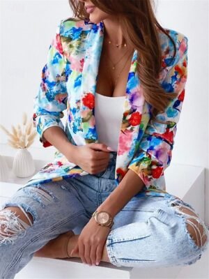 Work Regular Fit Floral Long Sleeve Blazer - Image 4