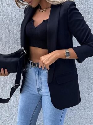 Work Regular Fit Solid Colour Long Sleeve Blazer - Image 2