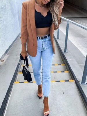 Work Regular Fit Solid Colour Long Sleeve Blazer - Image 6