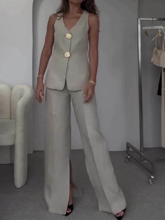 Work Regular Fit Solid V Neck Sleeveless Summer Outerwear - Image 1