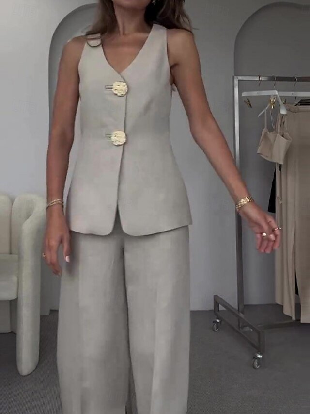 Work Regular Fit Solid V Neck Sleeveless Summer Outerwear - Image 2