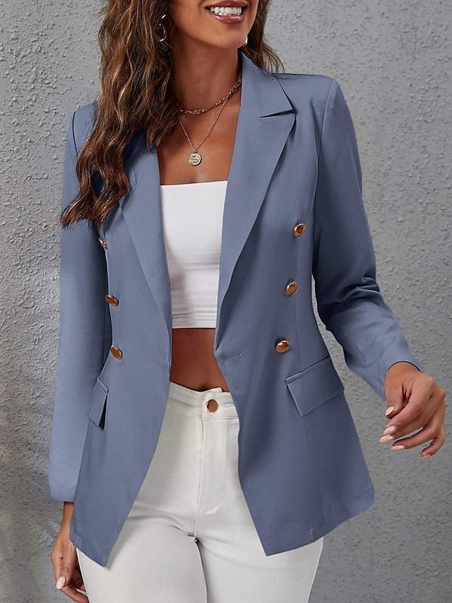 Work Regular Solid Button Long Sleeve Fall Blazer - Image 2