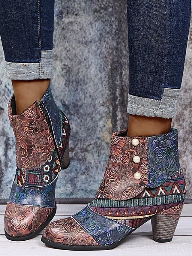 Bohemian Retro Ethnic Block Heel Ankle Boots - Image 2