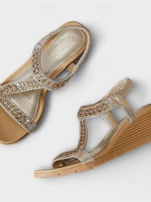 Bohemian Rhinestone Wedge Elastic Strap Sandals - Image 12