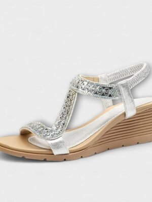 Bohemian Rhinestone Wedge Elastic Strap Sandals - Image 13
