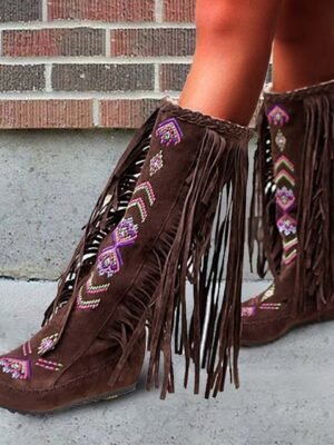 Bohemian Western Fringe Knee-High Tribal Embroidered Boots - Image 1