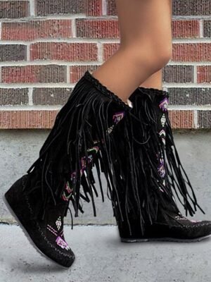 Bohemian Western Fringe Knee-High Tribal Embroidered Boots - Image 2