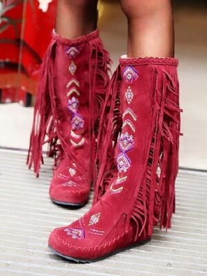 Bohemian Western Fringe Knee-High Tribal Embroidered Boots - Image 6