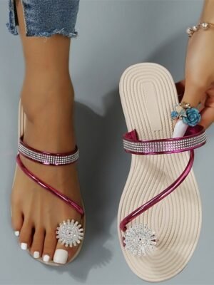 Boho Beach Rhinestone Flat Heel Strappy Sandals - Image 16