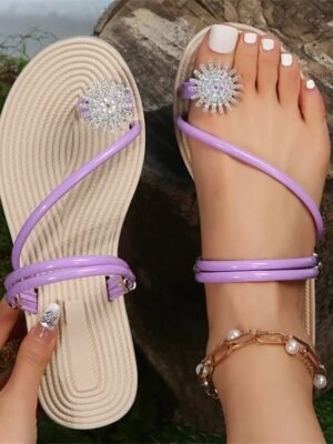 Boho Beach Rhinestone Flat Heel Strappy Sandals - Image 6