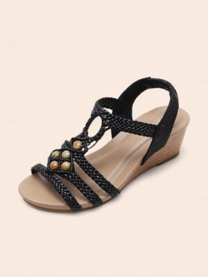 Boho Braided Beaded Open-Toe Wedge Sandals - Image 9