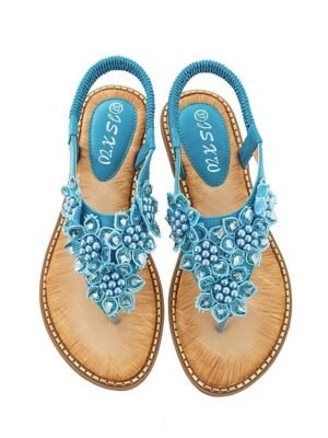 Boho Casual Floral Elastic Strap Summer Sandals - Image 1