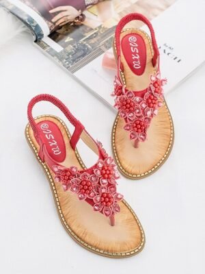 Boho Casual Floral Elastic Strap Summer Sandals - Image 10