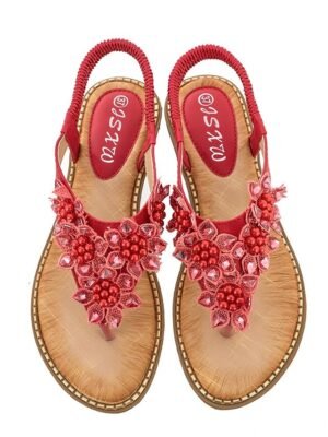 Boho Casual Floral Elastic Strap Summer Sandals - Image 9