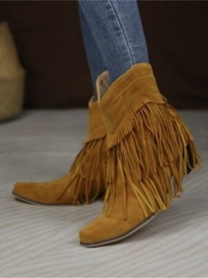 Boho Chic Pink Suede Fringe Ankle Western Boots - Image 3