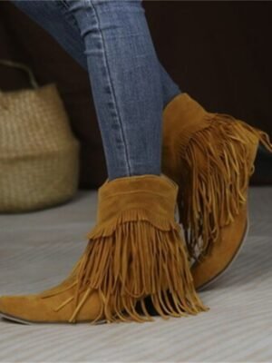 Boho Chic Pink Suede Fringe Ankle Western Boots - Image 4