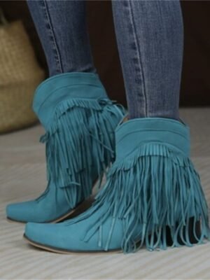 Boho Chic Pink Suede Fringe Ankle Western Boots - Image 5