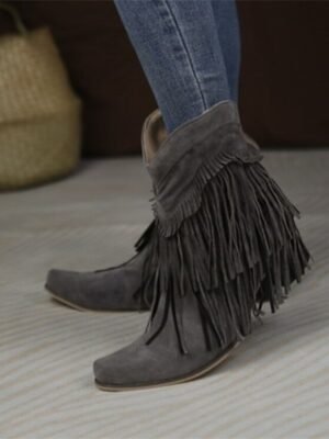 Boho Chic Pink Suede Fringe Ankle Western Boots - Image 7