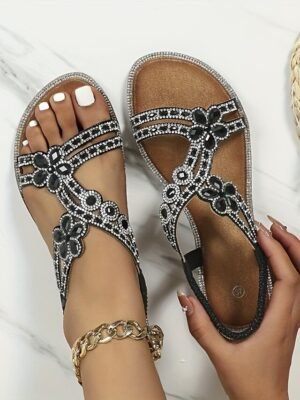 Boho Elegant Rhinestone Flat Heel Sandals - Image 1