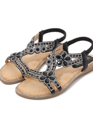 Boho Elegant Rhinestone Flat Heel Sandals - Image 14