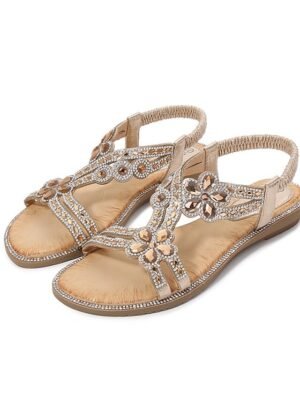 Boho Elegant Rhinestone Flat Heel Sandals - Image 15